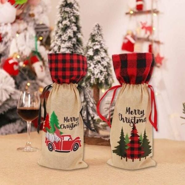 Pakke med julevinflaskeomslag, trekksnorvinflaskeposer, jutevinflaskegavepose til jul, nyttår, bryllup
