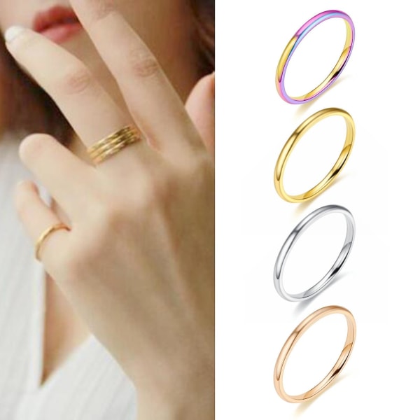 Elegant Fingerring med glat overflade, minimalistisk, enkel stil, tynd stablet ring til fødselsdag Black US 7