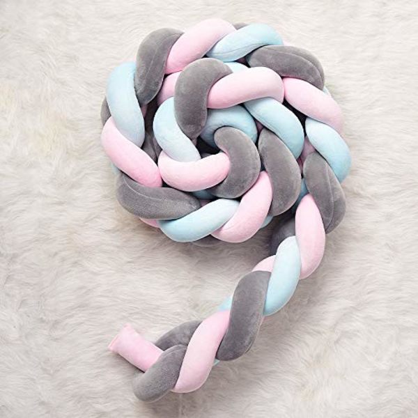 Sängkant, babyskydd, sängorm, spjälsäng, stötdämpare, vävning, kantskydd, huvudskydd, dekoration för spjälsäng, spjälsäng (rosa, grå, blå, 100 cm)