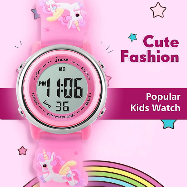 Barnklockor Flickklockor Åldrar 3-12 Sport Vattentät 3D Söt Cartoon Digital 7 Färgade Ljus Armbandsur För Barn