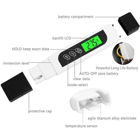 Vandkvalitetstester, Præcis EC Meter TDS Meter og Temperaturtestpen med Baggrundsbelyst LCD til Drikkbart Vand, Hydroponics