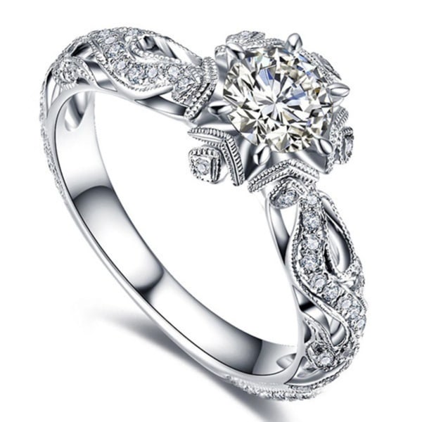 Kvinner Blomst Rhinestone Innlagt Ring Valentine Gift Bryllup Engasjement smykker US 10