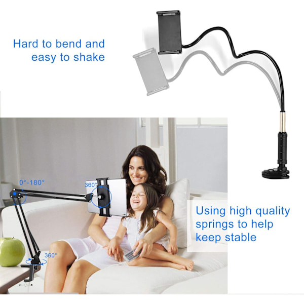 Tablet Arm Stativ, Nintendo Switch Stativ med Robust Aluminiumarm til iPad, iPad Air, iPhoneX, iPhone 8/7, Samsung Galaxy