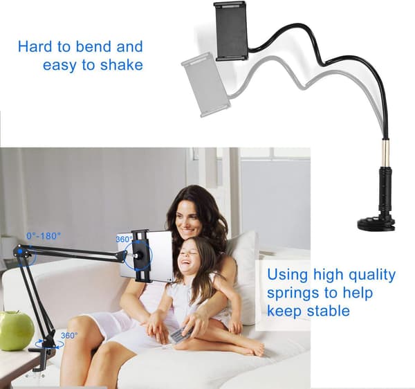 Tablettarmstativ, Nintendo Switch-stativ med robust aluminiumarm för iPad, iPad Air, iPhone X, iPhone 8/7, Samsung Galaxy