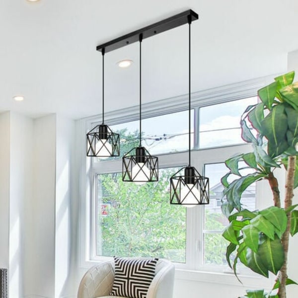 Chandelier Hänglampa Metallbur Modern Taklampa E27 för Sovrum Vardagsrum Korridor Svart - Rektangulär Bas - B