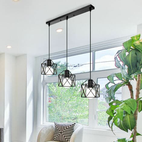 Lysekrone Pendellampe Metalkabinet Moderne Loftslampe E27 til Soveværelse Stue Gang Sort - Rektangulær Base - B