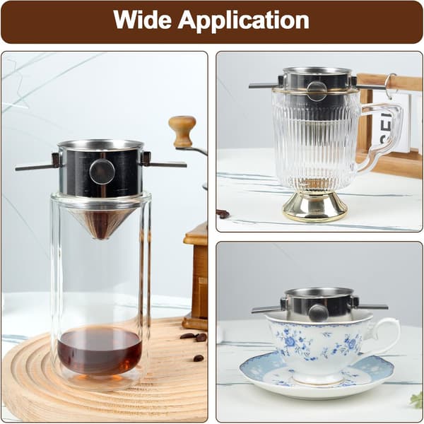 Gjenbrukbart kaffefilter i rustfritt stål, bærbart og sammenleggbart kaffefilterholder, papirløst, dobbelt nettingfilter
