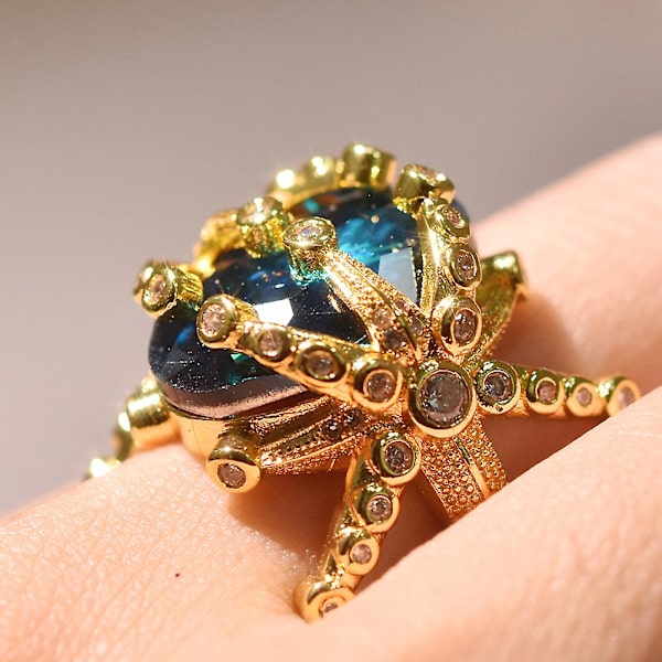 Marin Stjärnfiske Faux Topas Inlagd Fest Finger Ring Bröllop Brud Smycken Present US 8