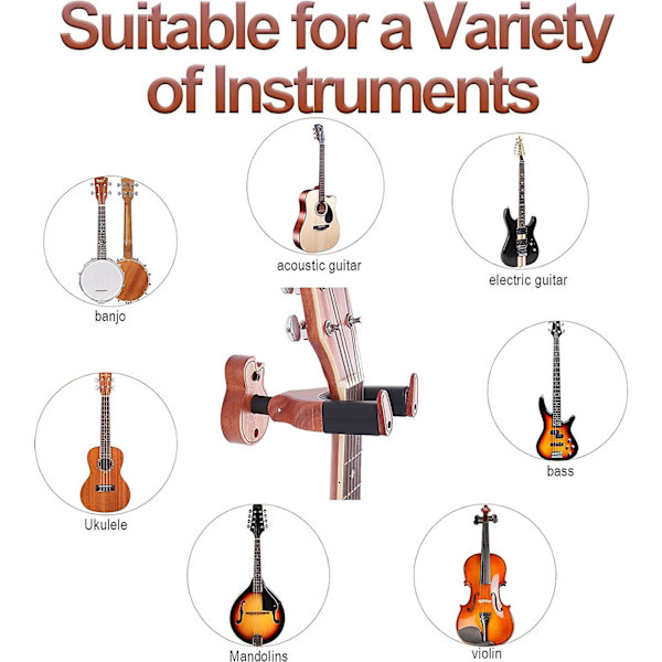 Guitarvægmontering, Væghængt Guitarstøtteholder Automatisk Lås Træ Guitarstativ Væghængt Guitarstativ Til Klassisk Bas Ukulele Guitarophæng