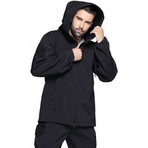 Vandtæt militær softshell jakke til mænd med fleeceforing camouflage outdoor jakke sort L