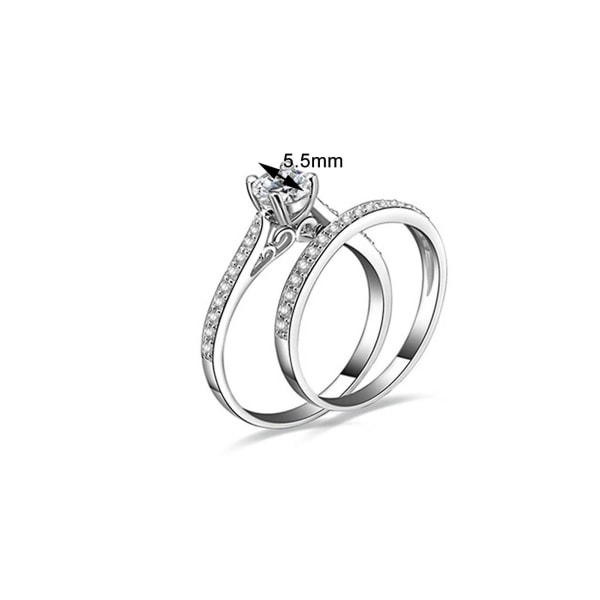 2 stk/sæt Ring skinnende cubic zirconia belagt sølv romantisk par fingerring til bryllup US 10