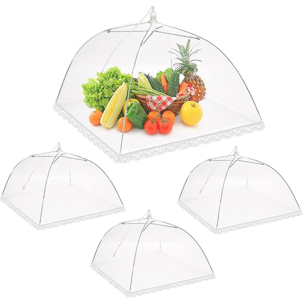 4 st Pop-up mat Cloche tält, Mesh Cover Vikbar Food Cover Platt cover Anti-fly myggor, Mesh Paraply för att hålla insekter och flugor borta vita