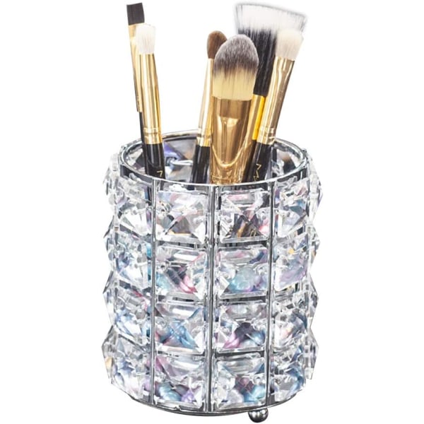 Personalized Shiny Crystal Gold Makeup Brush Holder Storage Box Gold Comb Pen Pencil Storage Box (Crystal Pot-Silver)