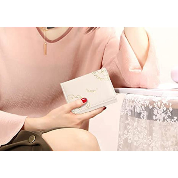 Kawaii-lompakko tytöille, söpö karhu korttipidin järjestäjä, vegaani nahka, kolminkertainen naisten lompakko A916-768 Beige