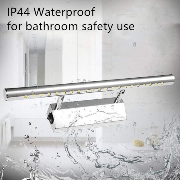 5W Spejllampe med Afbryder, 40CM Længde, Rustfrit Stål, LED Badeværelse Soveværelse Toilet Spejl Lys Hvidt Lys