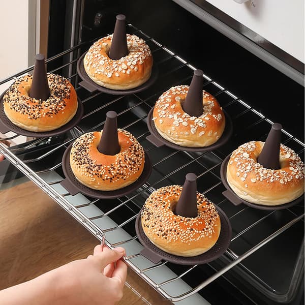 Sæt med 6 silikone doughnutforme, bagelforme, doughnutmuffin kageforme, til bagels og brød, kager, doughnuts