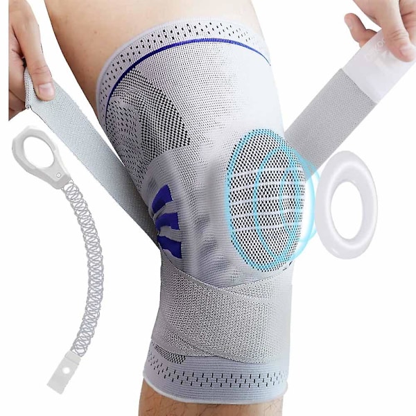 Knæ kompressionsærme til smerter med patella gel puder og stropper, knæbeskytter til løb Grey L