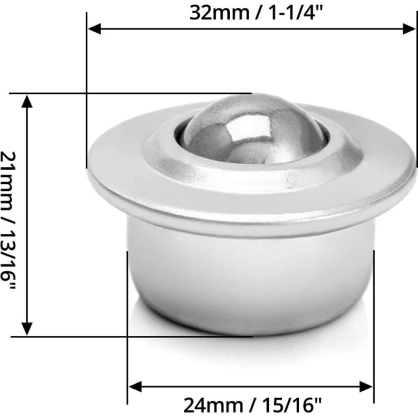 Transportbåndlager, Holdbar 16mm Kulelagerenhet, Kulehjul, Rustfritt Stål, Universell Base, 6PCS