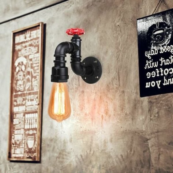 2 stk. væglampe vintage metal industriel stil vandrør retro lampebase E27 60W belysning lys stue køkken re