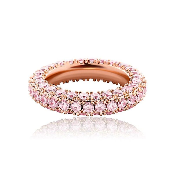 Muoti 3 riviä Cz Bling -sormus Naiset Miehet Iced Out Full Micro Pave Cubic Zirconia -sormukset Kulta Hopea Väri Hip Hop Punk Korut Rose Gold
