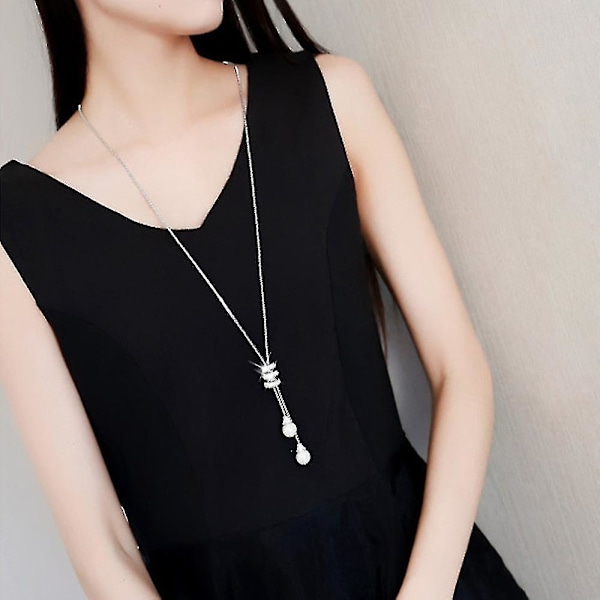 Dammode Charm Kristallpärlor Hänge Halsband Lyxigt Långt Halsband Tröja