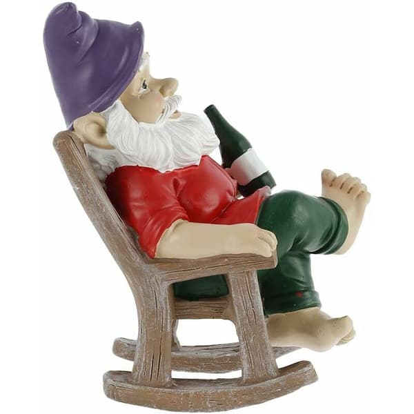 Utomhus trädgårdsdekoration dvärg gungstol prydnad (drickande tomte),