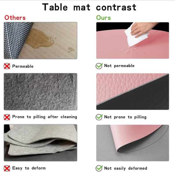 Sæt med 4, Pink Grå Vaskbar Dækkeserviet og Brik, Rund