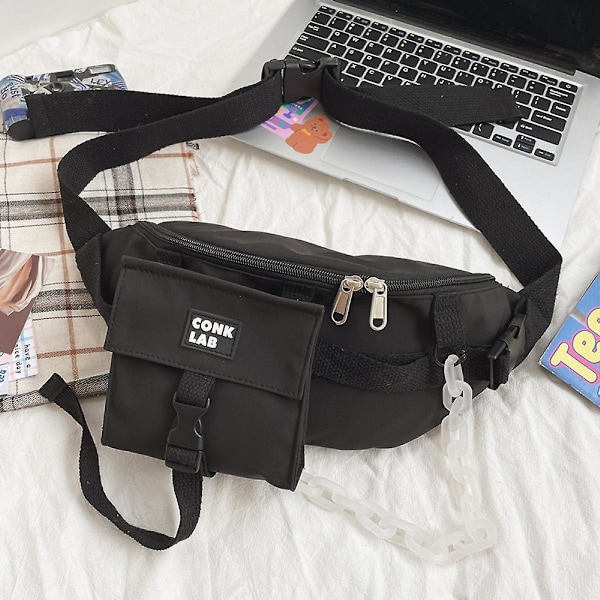 Dam College Style Enkel En-axlad Messenger Bag Mjuk Tjej Tjej Student Nylon Midjeväska A916-980 Black