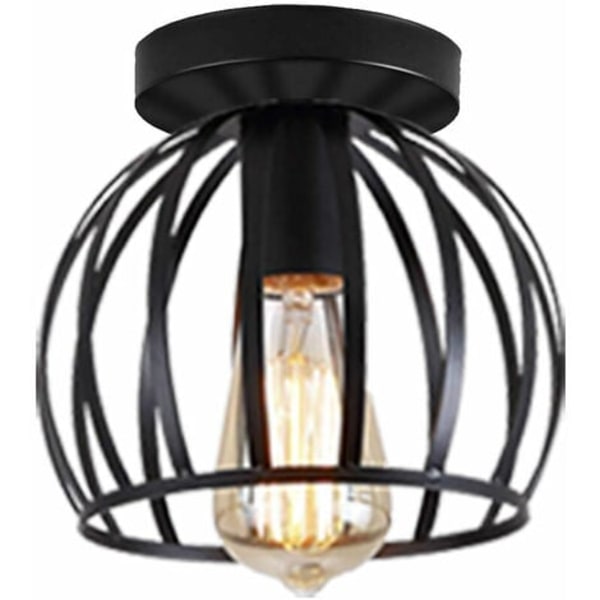 Retro Wrought Iron Ceiling Light E27 Industrial Lighting Metal Ceiling Lamp Bedroom Living Room - Black