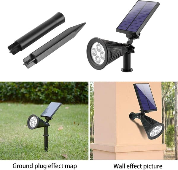 Folding Solcelle Hage Spotlight IP65 Vanntett LED Solcellelys for Utendørs Bruk (4 Kuler, Varmt Lys)