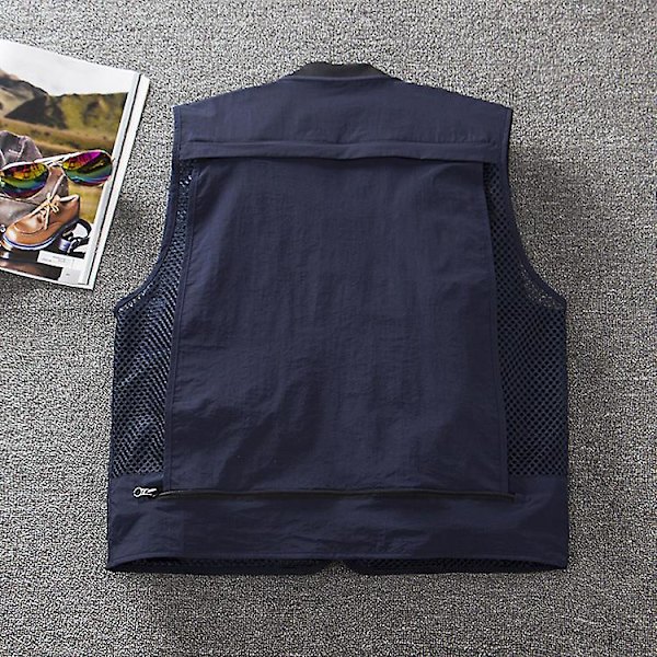 Herr Sommar Utomhus Arbetsfiske Reseväst Med Fickor Sommar Tunn Mesh Väst Hidden blue XXL