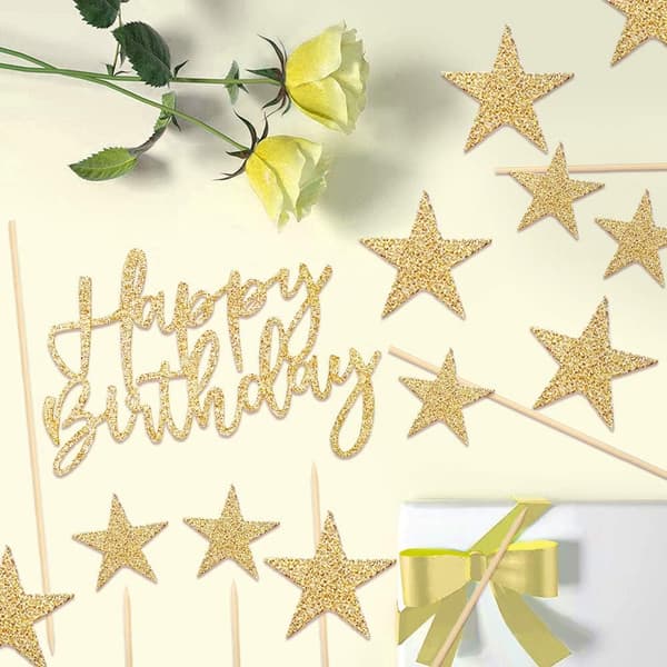Gull Happy Birthday Kake Topper, 2 Sett Kake Topper Bursdag