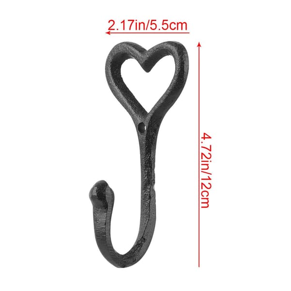 5 stk. Love Heart Krok Svart Støpejern