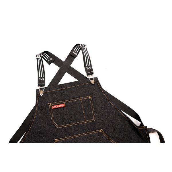 Barberforkle denim arbeidsantrekk for menn og kvinner barista melkete barberbutikk maling (svart, 61 cm)