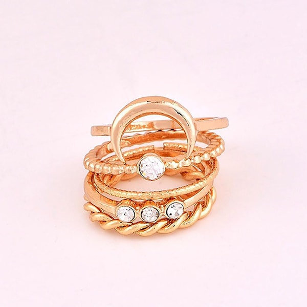 5-pack Vintage Måne Knuckle Finger Ring Set Bohemian Justerbar Led-Smycke