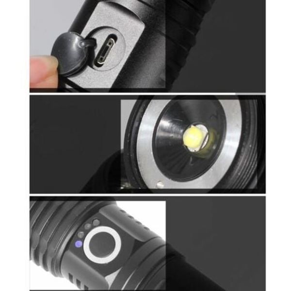 Fackla Ljus Utomhus Vattentät Stark Ljus Ficklampa USB Laddningsbar Hög Effekt LED Ficklampa p70