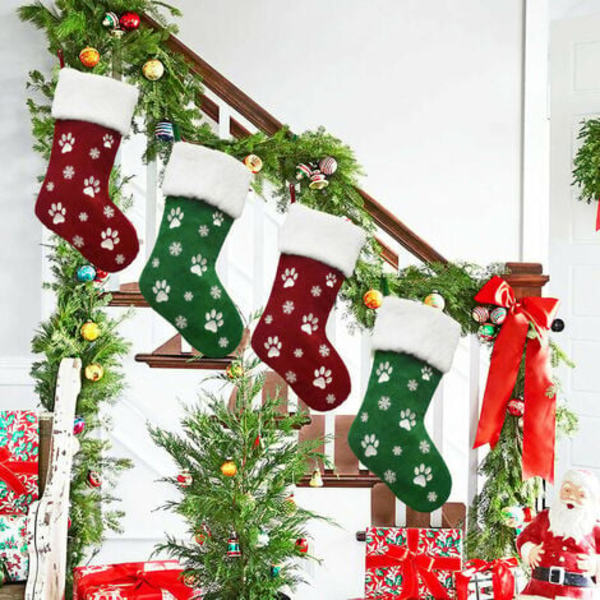 Julstrumpor, 2 st 18 tum Julstrumpor, Jute med Stor Plysch Manschettstrumpor, för Familjens Julpar
