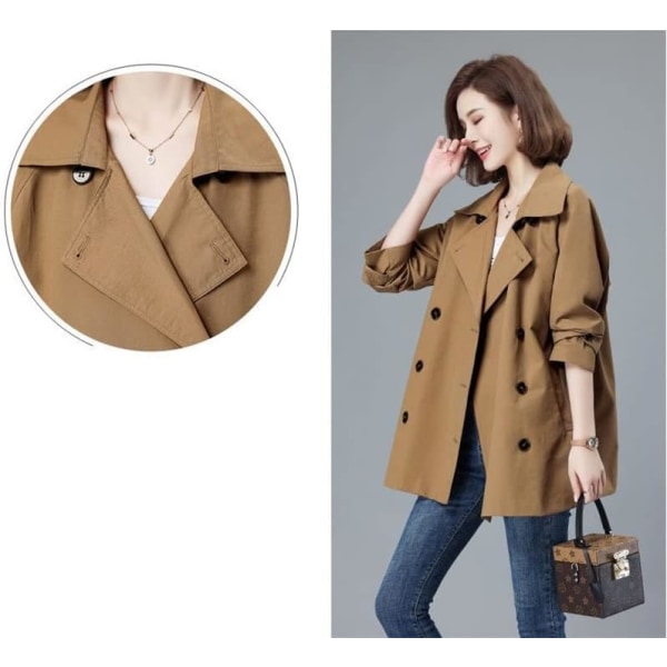 Brun M plus size lang trenchcoat til kvinder brown M