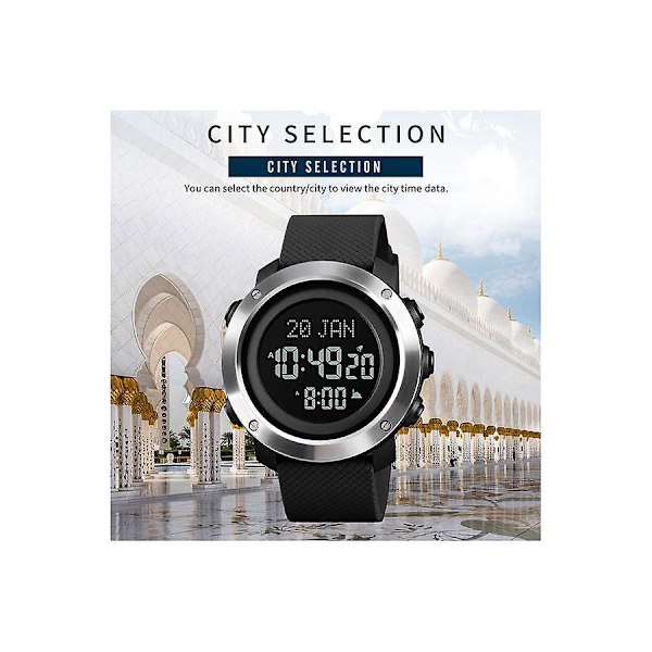 Mænds City Selection Funktion Vandafvisende Og Armbånd Digitalt Ur - 50 Mm - Sort