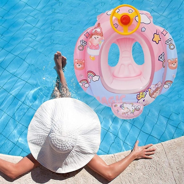 Baby oppustelig pool flydering havfrue mønster svømme flyde båd med rat horn til børn sæde spædbarn båd pool ring sommer oppustelig Pink Summer Fun