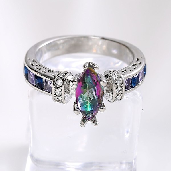 Moderne dame ring med farverige kubiske zirkonia, ikke let at bryde, luksusmode fingerring til banket US 10