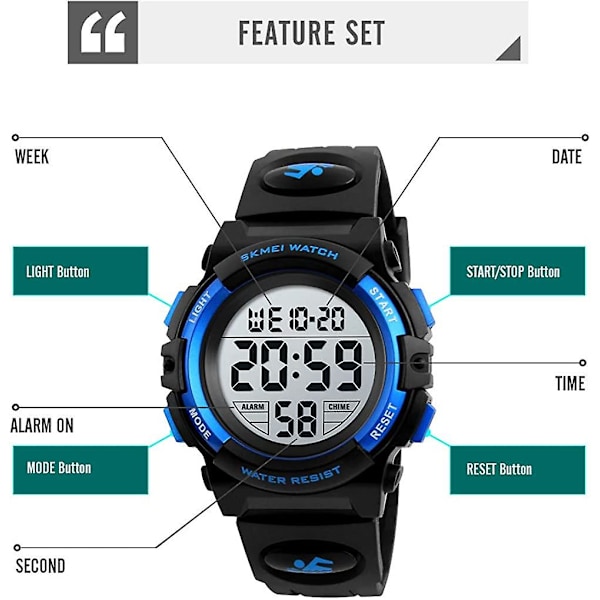 Barnklocka Digital Sport Vattentät Elektronisk Barnklocka Alarmklocka 12/24 H Stoppur Kalender Pojkflicka Armbandsur