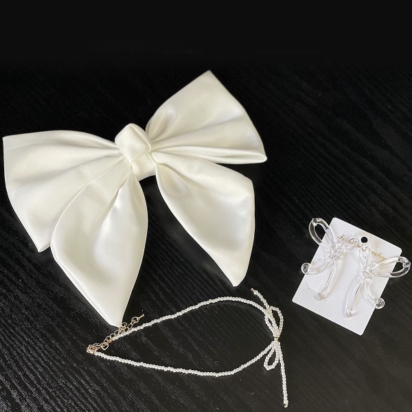 Vit rosett Håraccessoarer Set med halsband & öronklämmor Elegant modebröllopssmycke presenter för Style D