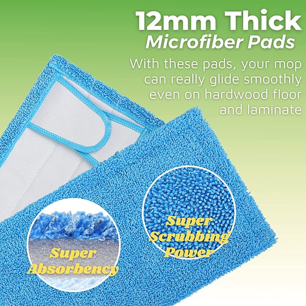 2 mikrofibermopper, gjenbrukbar mopp, vaskbar mopp, for stue,