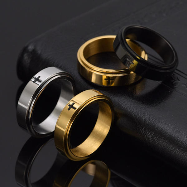 Kvinde Ring Unisex Rustfrit Stål Roterende Stressaflastende Fingerring Til Daglig Brug Black US 6