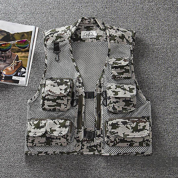 Camouflage Vest Udendørs Mænds Fotografering Mesh Vest Multi-lomme Fiske Casual Hest Klip M