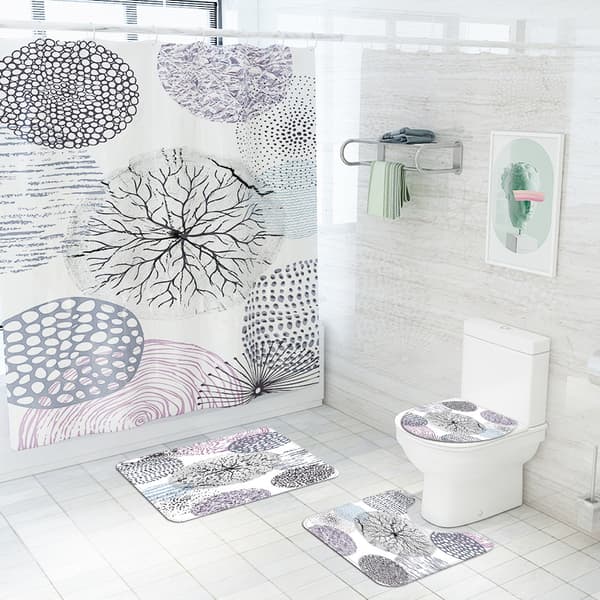 Firedelt trykt toalettgulvmatte sett Moderne minimalistisk abstrakt dusjforheng i polyester,