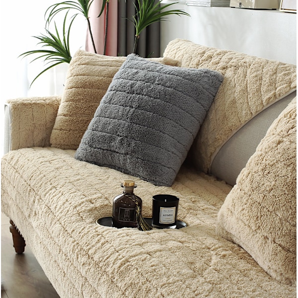 Moderne enkel plys sofasæde, universel all-inclusive varm tyk sofasæde, tatami karnap pude(Kamel, 90*90)