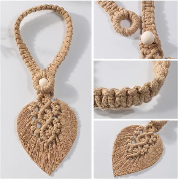 Sæt med 2 Boho gardinbindere, Gardin macrame bomuldsblade