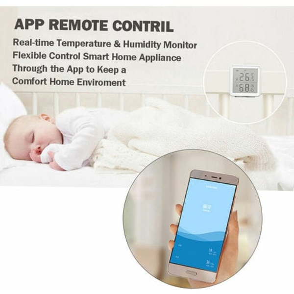 Fuktdetektor WiFi Smart Temperatur Fuktighetssensor Kompatibel med Alexa Super Long Range Trådlös Digital Hygrome